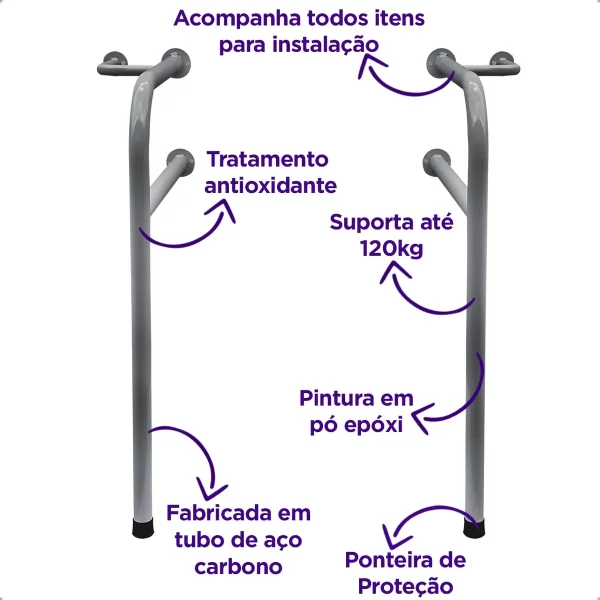 Second image of Kit Jogo 2 Barras De Apoio Para Banheiro Idoso Deficiente