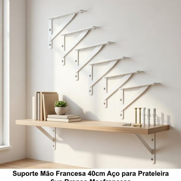 Suporte Mão Francesa 40cm Aço para Prateleira 6un Branco Maofrancesa